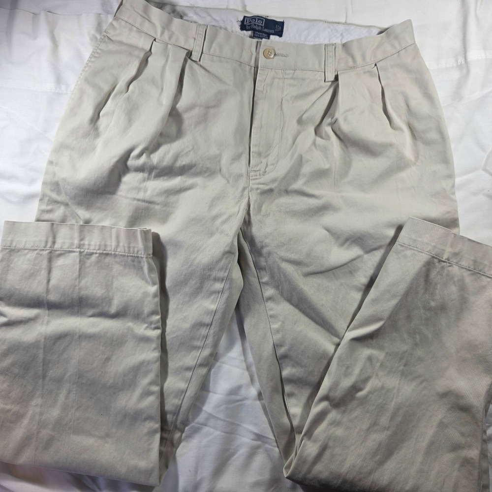 Polo Ralph Lauren Ethan Pant Mens 36x32 Khaki Tan Double Pleated Chino Trousers